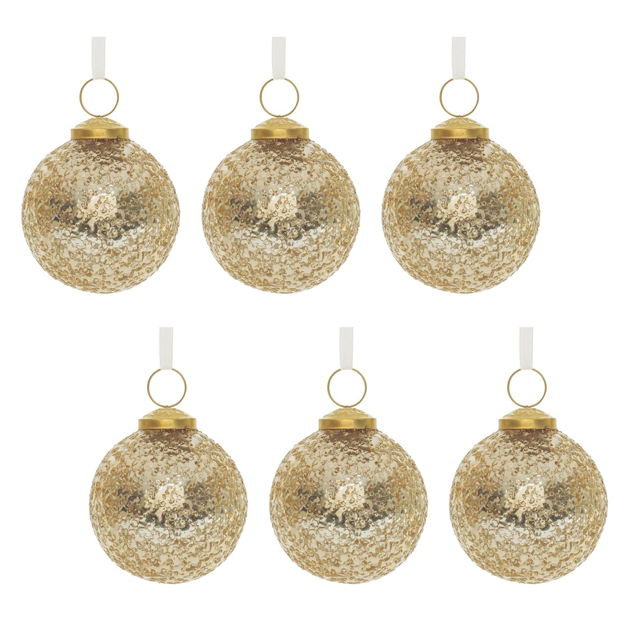 Melrose Hammered Glass Christmas Ball Ornaments - 4" (101.6mm) - Gold - 6ct